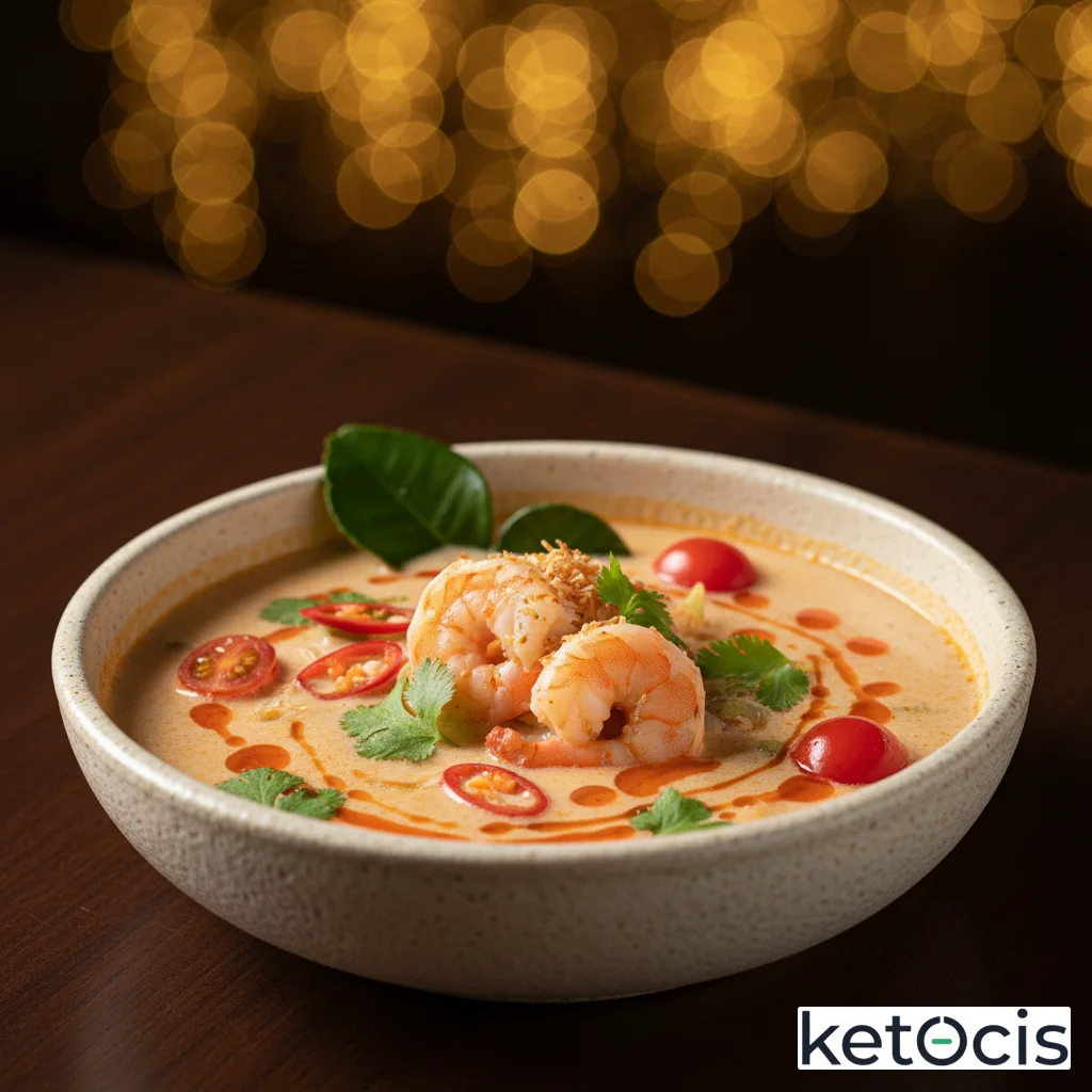 Sopa picante de gambas al estilo tailandés hecha con leche de coco pura