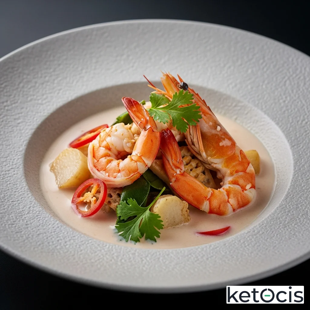 Sopa picante de mariscos tailandesa con leche de coco pura