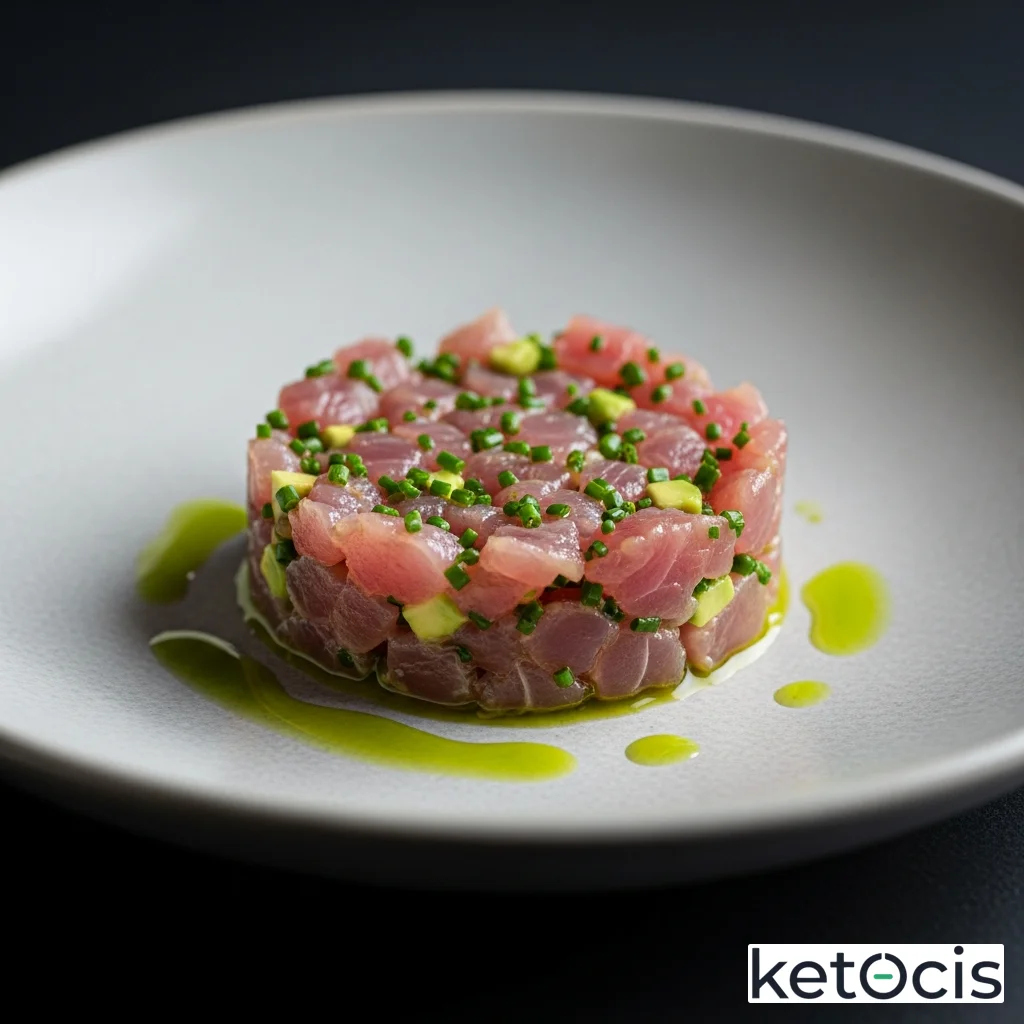 Tartar de atún blanco con cebolleta y aceite de aguacate