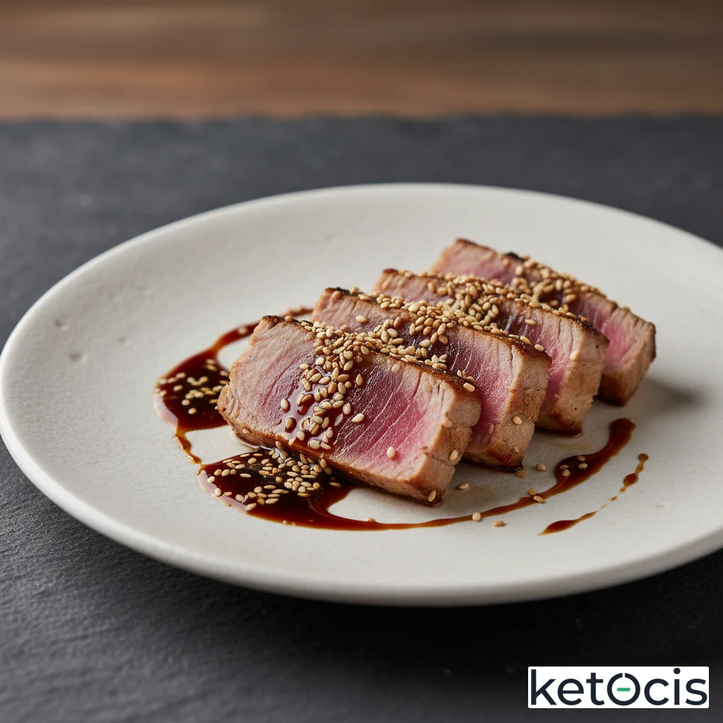 Tataki de atún claro con semillas de sésamo blanco y tamari fermentado