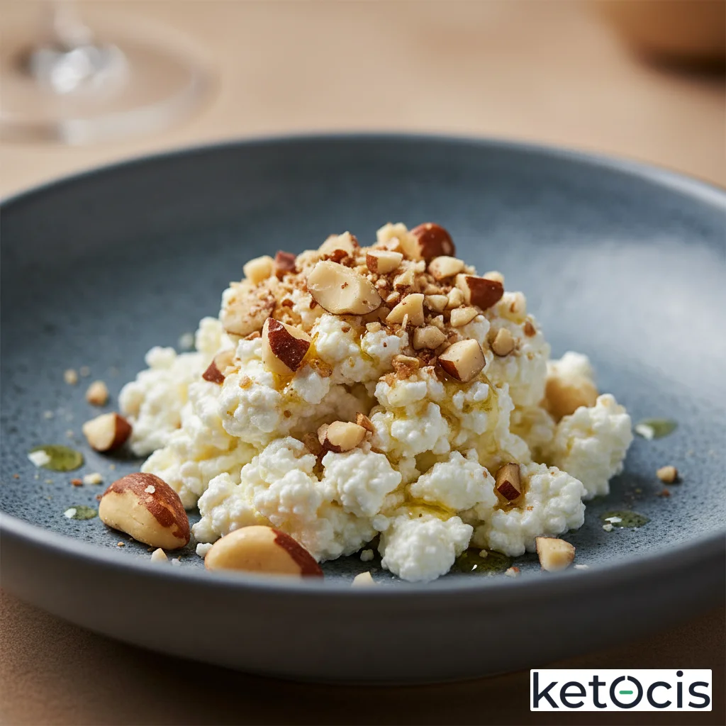 Tazón de requesón entero con nueces de brasil trituradas