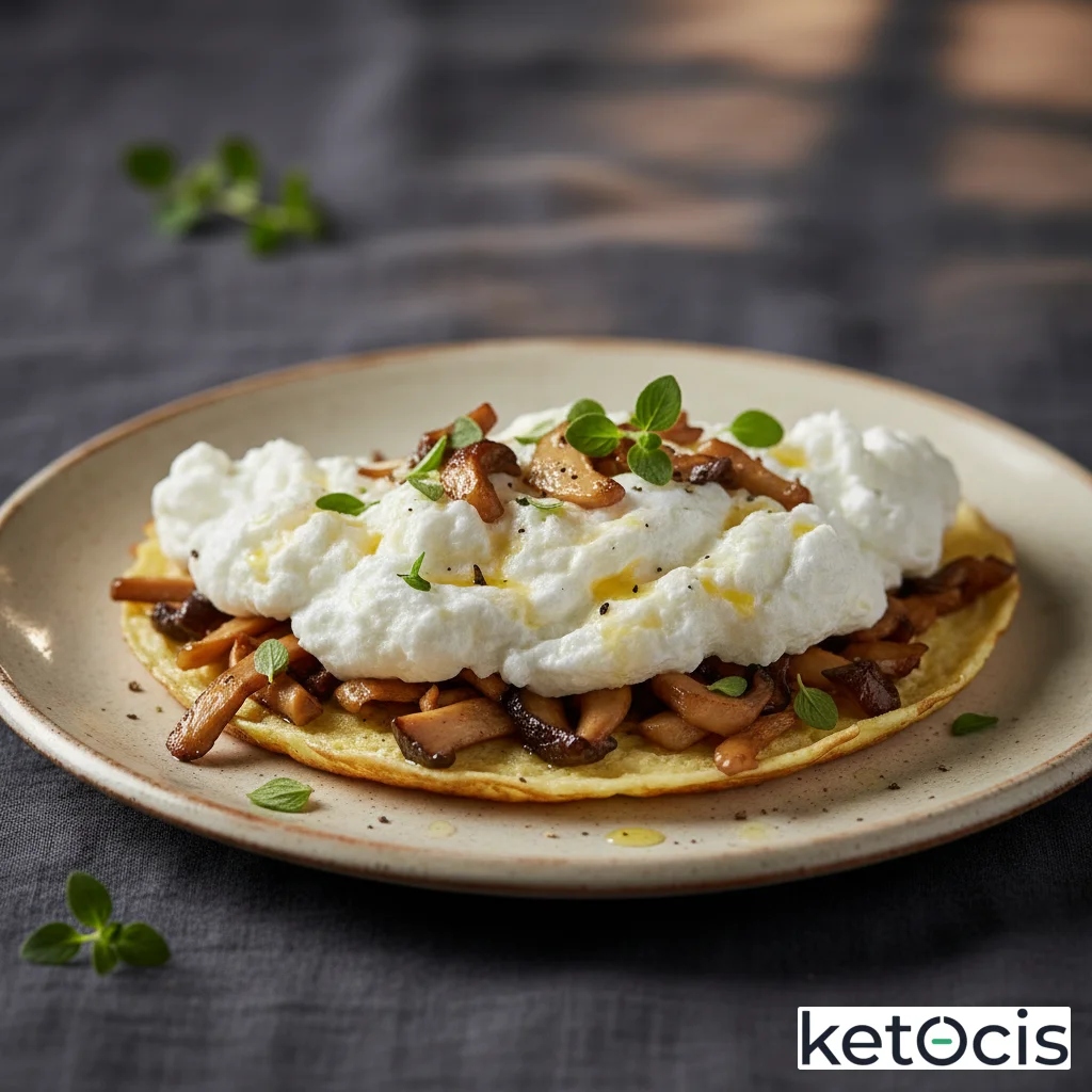 Tortilla de claras de huevo batidas con setas de cardo picadas y orégano