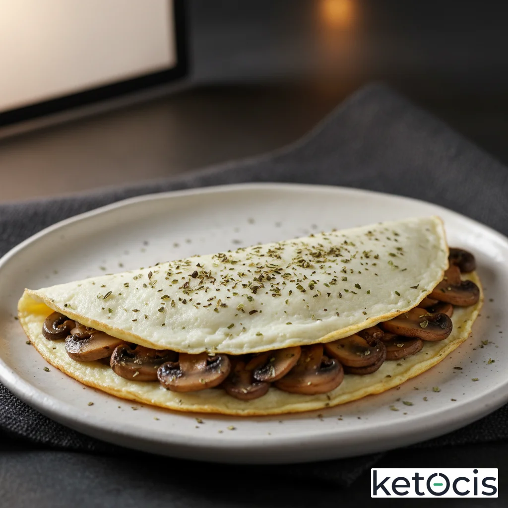 Tortilla de claras de huevo con champiñones laminados y orégano seco