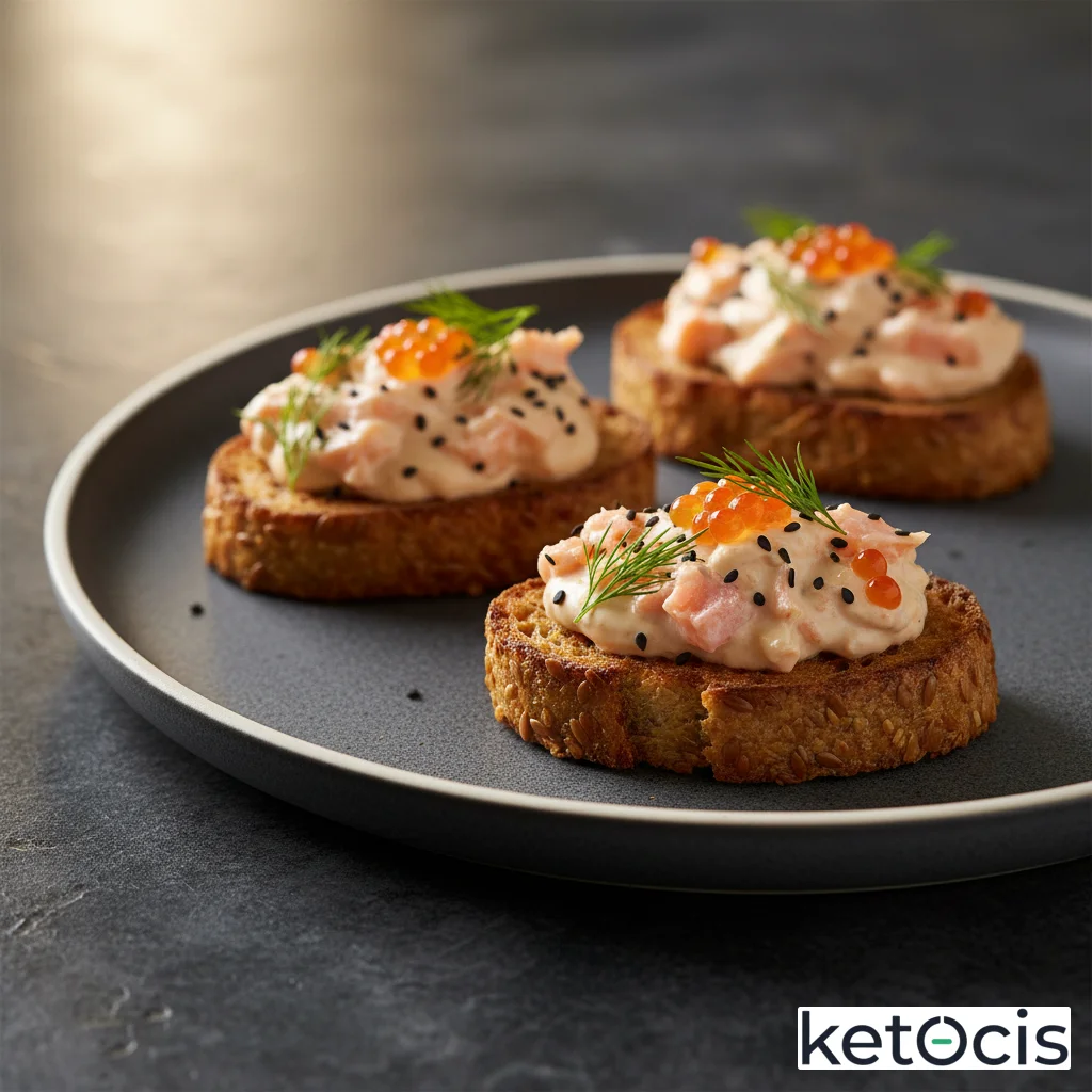 Tostadas crujientes al horno de pan de lino dorado con crema de salmón