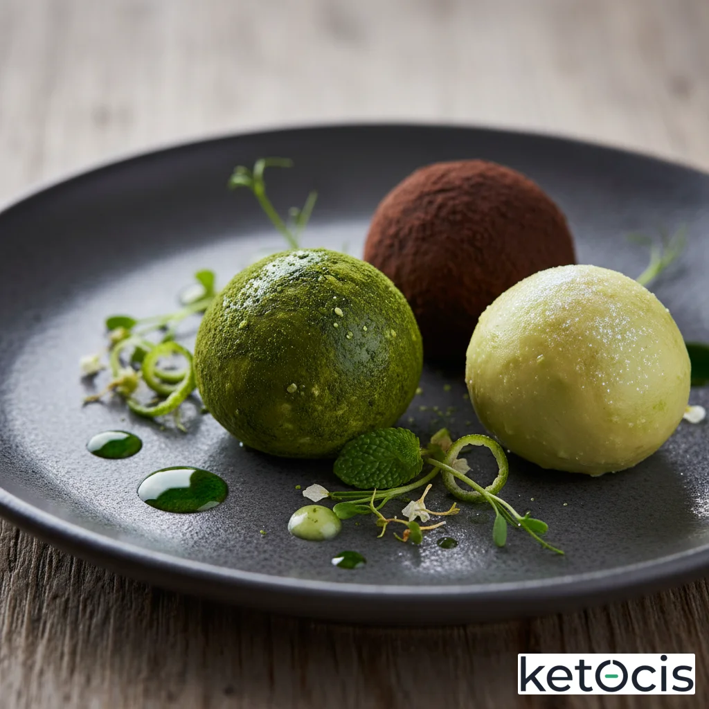 Trufas de aguacate maduro manteca de cacao pura y té matcha