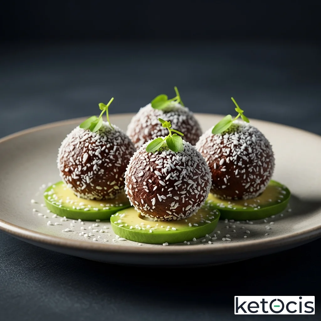 Trufas de aguacate y cacao rebozadas en coco rallado